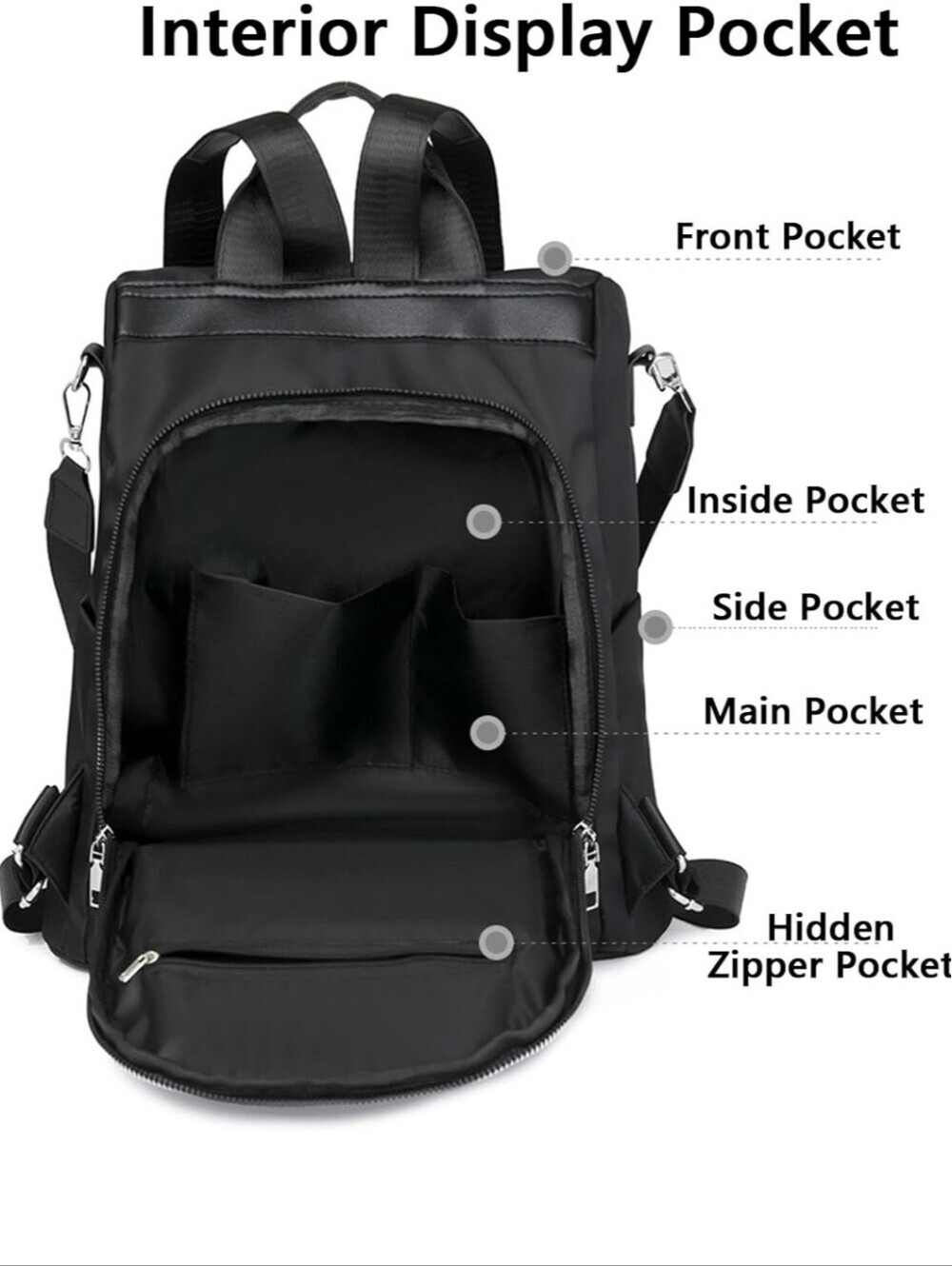 Amazon Women's Black Nylon Anti-theft Backpack with Silver Emblem - Picture 4 of 12